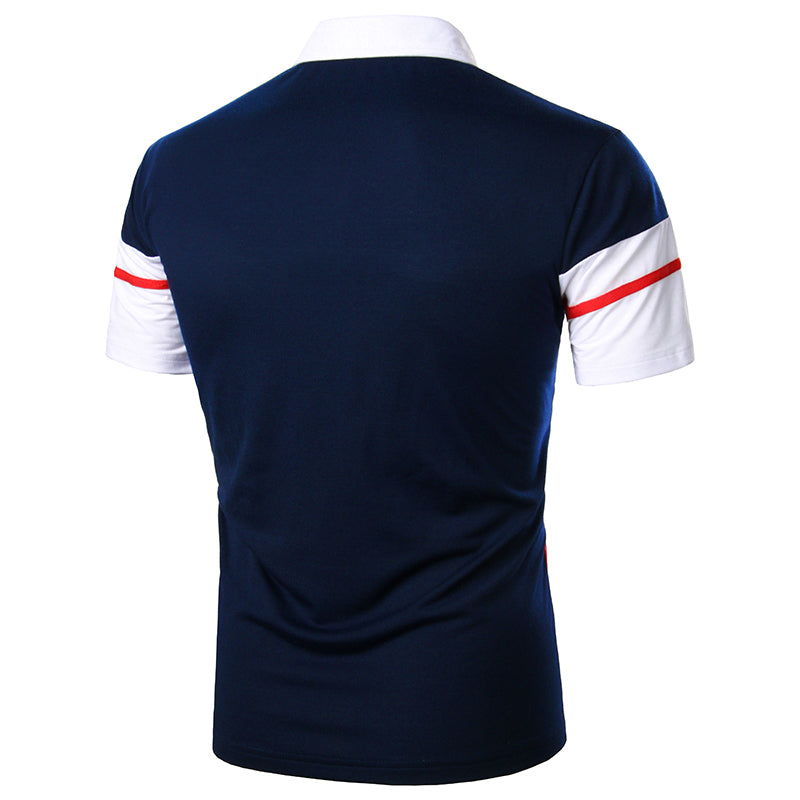 Casual Short Sleeve Contrast Color Polo Shirt