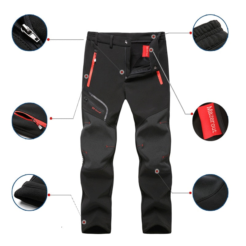 Winter Warm Waterproof Breathable Fleece Outdoor Pants