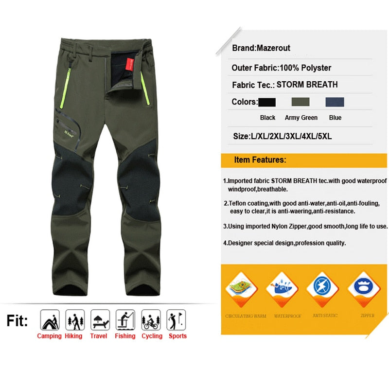 Winter Warm Waterproof Breathable Fleece Outdoor Pants